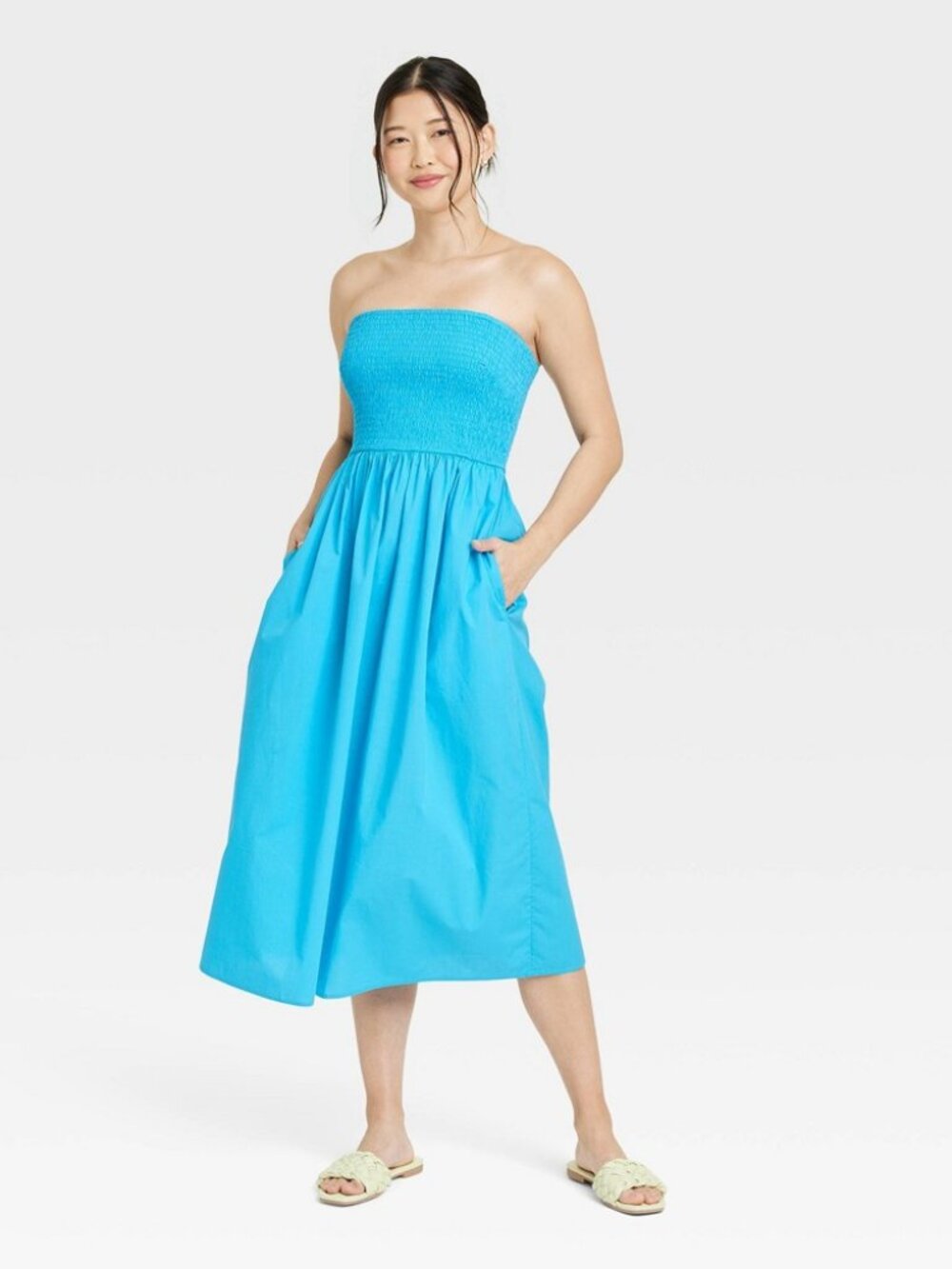 NWT A New Day Cyan Blue Removable Strap Smocked Tube Sundress Size Small
